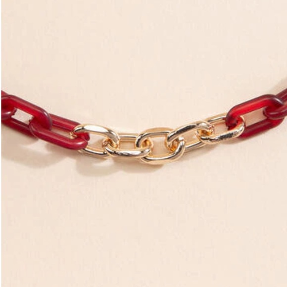 Red and Gold Chain Link Necklace - Picture 2 of 5